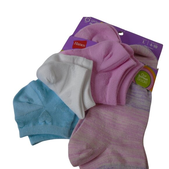 Hanes Girls No Show Premium Comfort 6 Pairs Large Socks Shoe Size 4-10 - Picture 3 of 5